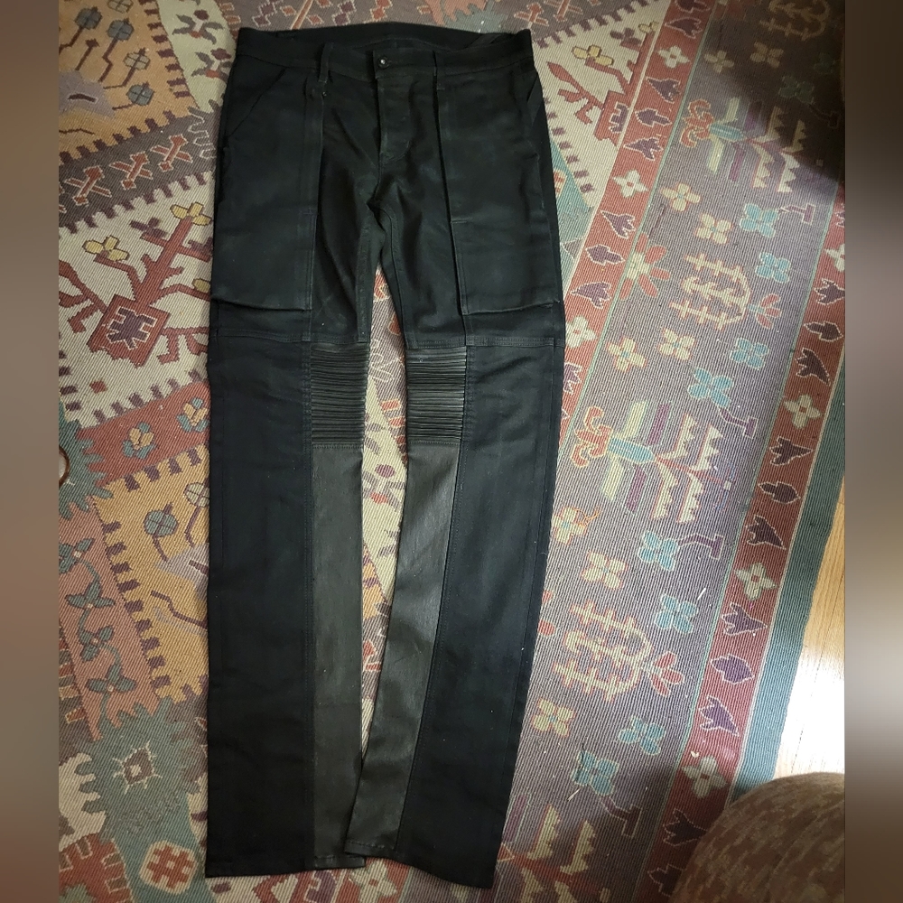 Hudson Anarchy Skinny Leather Panel Moto USA Black Cargo Black Jeans Size 34